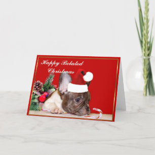 Vrolijke Verlaat Kerstmis Franse Bulldog Feestdagen Kaart