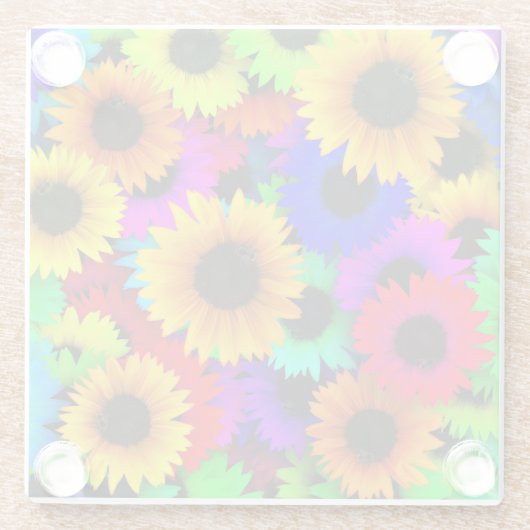 Vrolijke verzameling kleurrijke zonnebloemen glazen onderzetter (Achterkant)