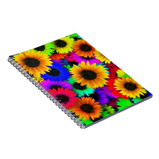 Vrolijke verzameling kleurrijke zonnebloemen notitieboek (Rechterzijde)