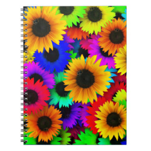Vrolijke verzameling kleurrijke zonnebloemen notitieboek