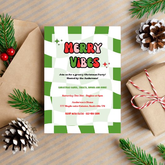 Vrolijke Vibes Groovy Kerstfeest uitnodiging