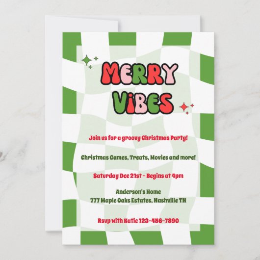 Vrolijke Vibes Groovy Kerstfeest uitnodiging (Voorkant)