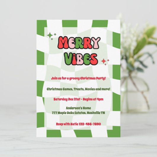 Vrolijke Vibes Groovy Kerstfeest uitnodiging (Staand voorkant)