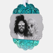 Vrolijke Vibes Retro Disco Ball Foto Kerstmis Ornament Kaart (Links)