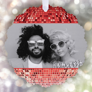 Vrolijke Vibes Retro Disco Ball Foto Kerstmis Ornament Kaart