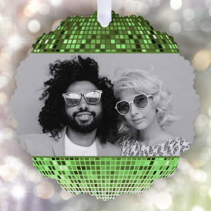 Vrolijke Vibes Retro Disco Ball Foto Kerstmis Ornament Kaart