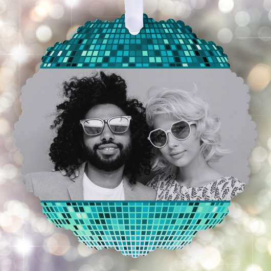 Vrolijke Vibes Retro Disco Ball Foto Kerstmis Ornament Kaart