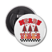 Vrolijke Vibes Retro Groovy Kerst Feestdagen Button Flesopener (Voorkant)