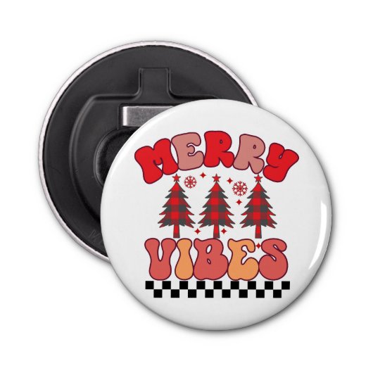 Vrolijke Vibes Retro Groovy Kerst Feestdagen Button Flesopener (Voorkant)