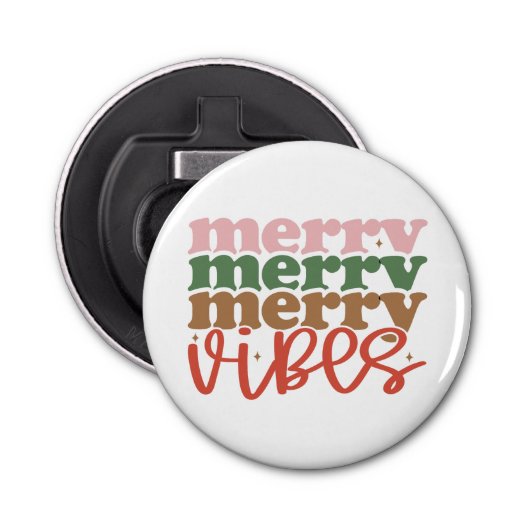 Vrolijke Vibes Retro Groovy Kerst Feestdagen Button Flesopener (Voorkant)