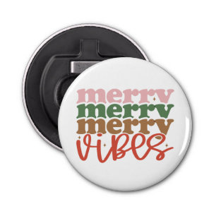 Vrolijke Vibes Retro Groovy Kerst Feestdagen Button Flesopener