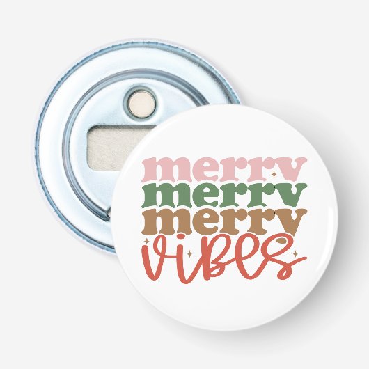 Vrolijke Vibes Retro Groovy Kerst Feestdagen Button Flesopener (Voorkant)