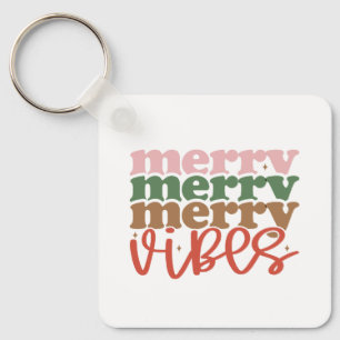 Vrolijke Vibes Retro Groovy Kerst Feestdagen Sleutelhanger