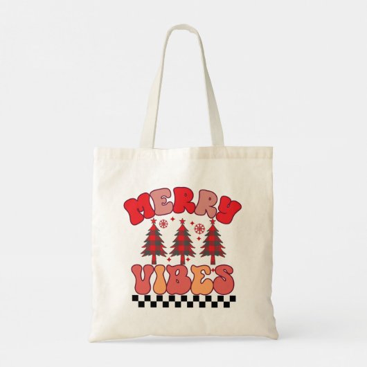 Vrolijke Vibes Retro Groovy Kerst Feestdagen Tote Bag (Achterkant)