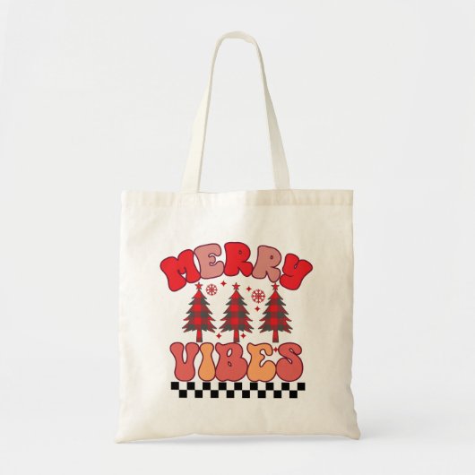 Vrolijke Vibes Retro Groovy Kerst Feestdagen Tote Bag (Voorkant)