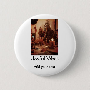 Vrolijke vibraties voeg familie kerst foto naam to ronde button 5,7 cm
