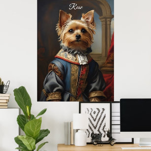 Vrolijke Victoriaanse Yorkshire Terrier in kleren Poster