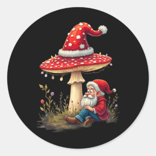 Vrolijke Vintage Christmas Gnome Mushroom Santa Cl Ronde Sticker