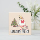 Vrolijke Vintage Kerstboom Kinderen Kerstmis Feestdagenkaart (Staand voorkant)