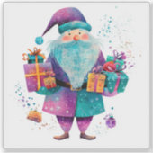 Vrolijke Violet Santa met vakantie geschenken Sticker (Voorkant)