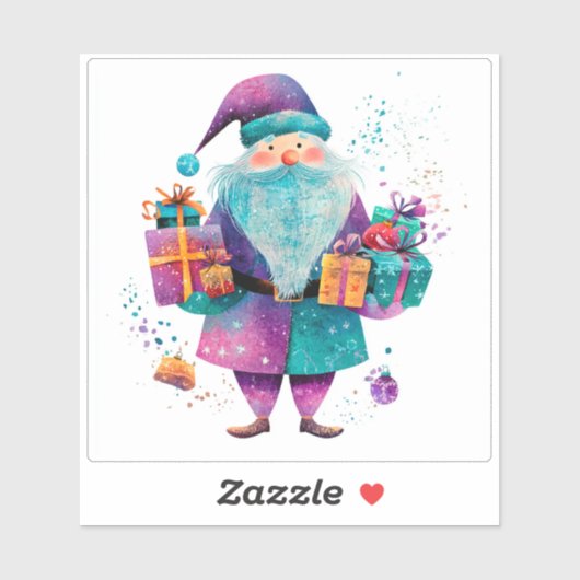 Vrolijke Violet Santa met vakantie geschenken Sticker (Vel)