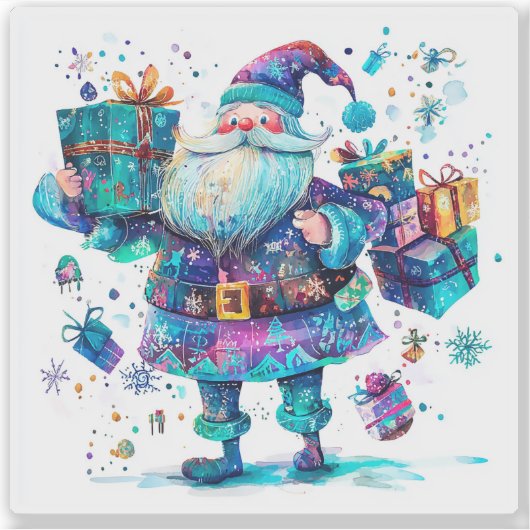 Vrolijke Violet Santa verspreidt kerstvreugde Sticker (Voorkant)