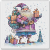 Vrolijke viooltje kerstman viert kerst sticker (Voorkant)