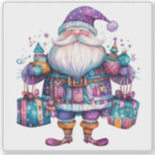 Vrolijke viooltje kerstman viert kerst sticker (Voorkant)