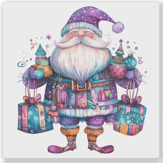 Vrolijke viooltje kerstman viert kerst sticker (Voorkant)
