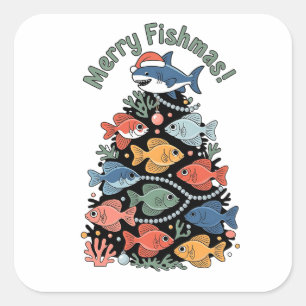 Vrolijke Vismis Kerstboom Vis Grappige Vissen Vierkante Sticker