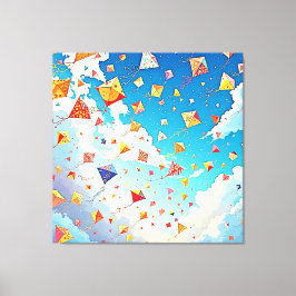 Vrolijke vliegers stijgen hoog op canvas afdruk