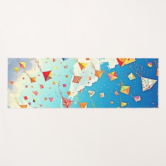 Vrolijke vliegers stijgen hoog op yogamat (Voorkant (horizontaal))