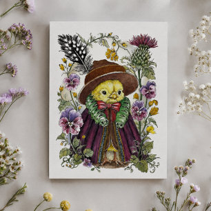 Vrolijke vogel in victoriaanse outfit met wilde bl briefkaart