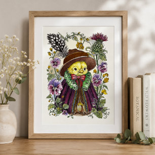 Vrolijke vogel in victoriaanse outfit met wilde bl poster