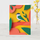 Vrolijke Vogelcadeau Stok Kaart (Gele Bloem)
