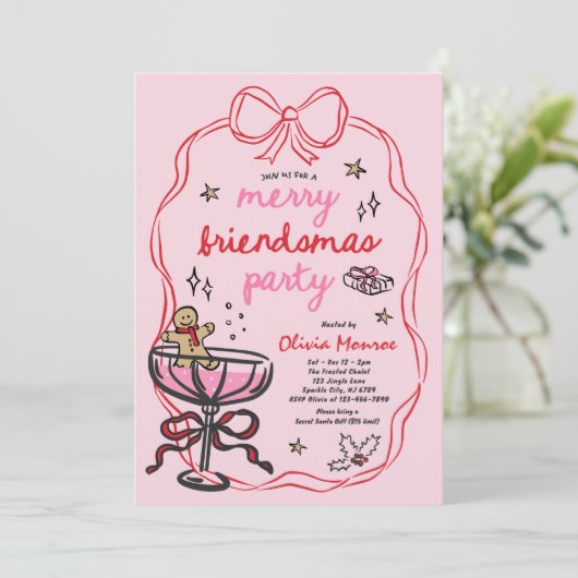 Vrolijke Vriendjes Kerstcocktail Holiday Party Kaart (Staand voorkant)