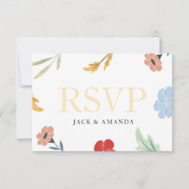 Vrolijke vrolijke kleurrijke Bloemen RSVP Response Kaartje