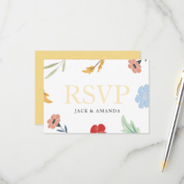 Vrolijke vrolijke kleurrijke Bloemen RSVP Response Kaartje