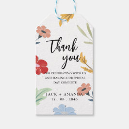 Vrolijke vrolijke kleurrijke bloemenbruiloft cadea cadeaulabel