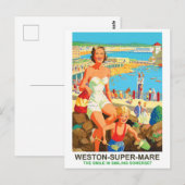 Vrolijke vrouw op Weston Super Mare Briefkaart (Voorkant / Achterkant)