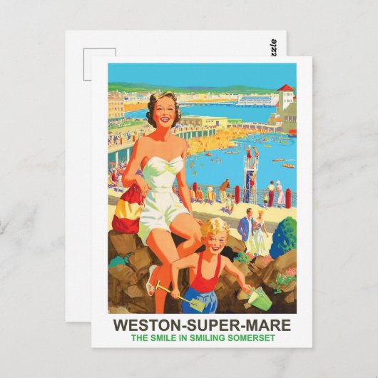 Vrolijke vrouw op Weston Super Mare Briefkaart (Voorkant / Achterkant)