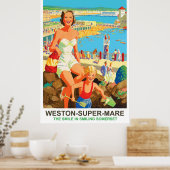 Vrolijke vrouw op Weston Super Mare Poster (Keuken)