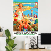 Vrolijke vrouw op Weston Super Mare Poster (Thuiskantoor)