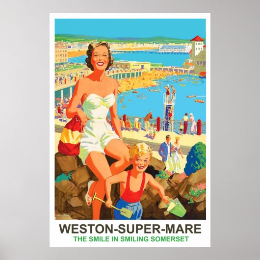 Vrolijke vrouw op Weston Super Mare Poster (Voorkant)