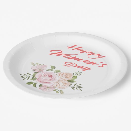 vrolijke vrouwendag wit papieren bordje (Gekanteld)