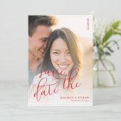 Vrolijke Warme Romantische Foto Save The Date (Staand voorkant)