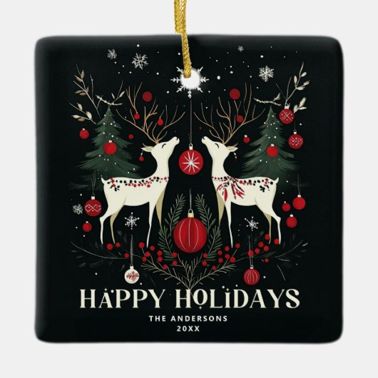 Vrolijke warme Scandinavische kerstboom Keramisch Ornament (Voorkant)