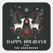 Vrolijke warme Scandinavische kerstboom Vierkante Sticker (Voorkant)