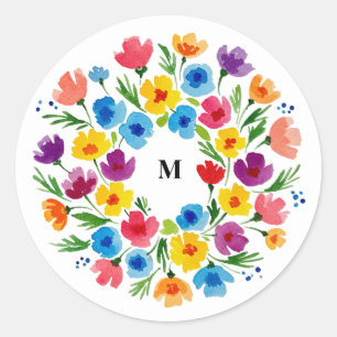 Vrolijke Waterverf Bloemen Ronde Sticker