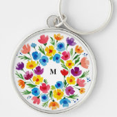 Vrolijke Waterverf Bloemen Sleutelhanger (Voorkant)